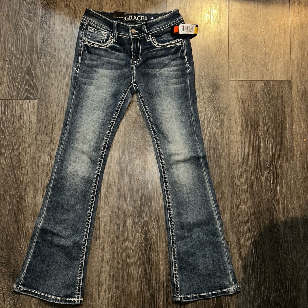 Grace Blue Embroidered Juniors Jeans Sz 12
